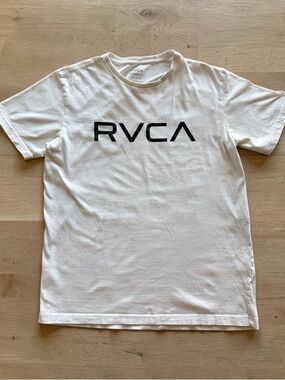 RVCA White Short-Sleeve Logo Tee with Black Print